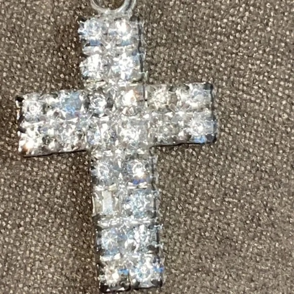 Versace Silver Cross Necklace with Sparkling Gemstones